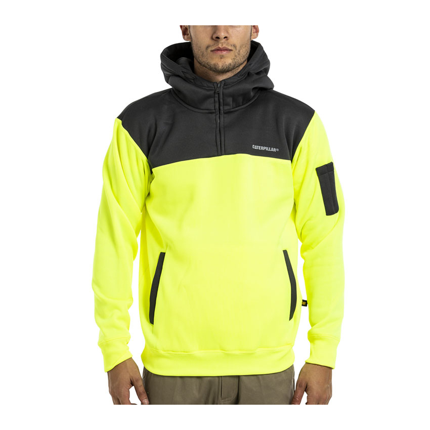 Caterpillar Clothing Lahore - Caterpillar Hi Vis Mens Hoodies Yellow/Grey (058617-MLT)